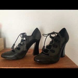 Tory Burch Black Lace-Up Leather Heels